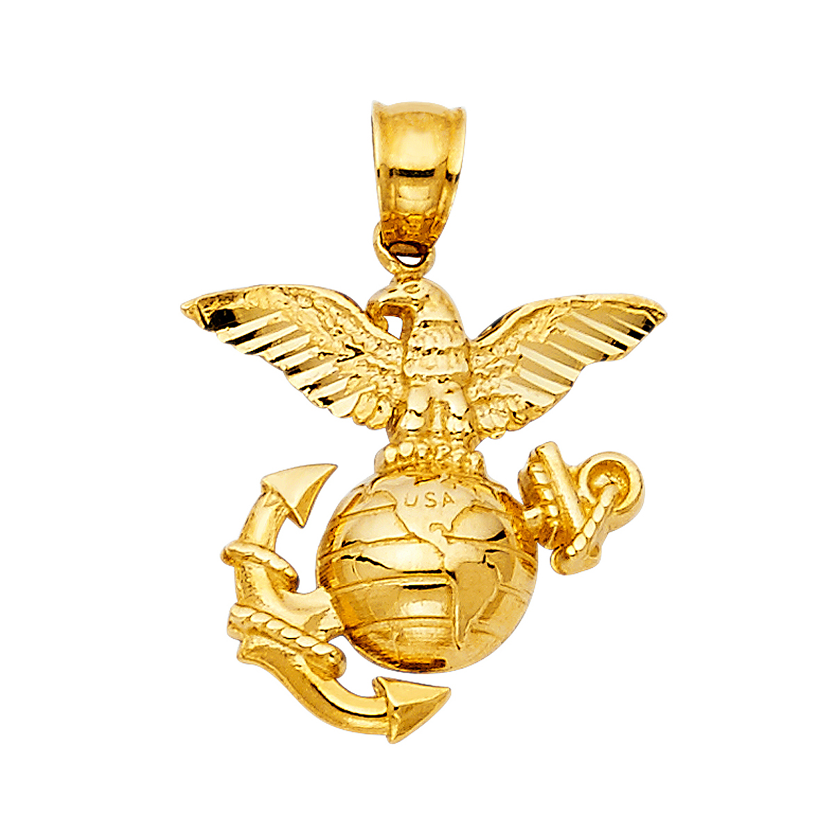 14K Yellow Gold USA Logo Pendant - 25 mm X 18 mm