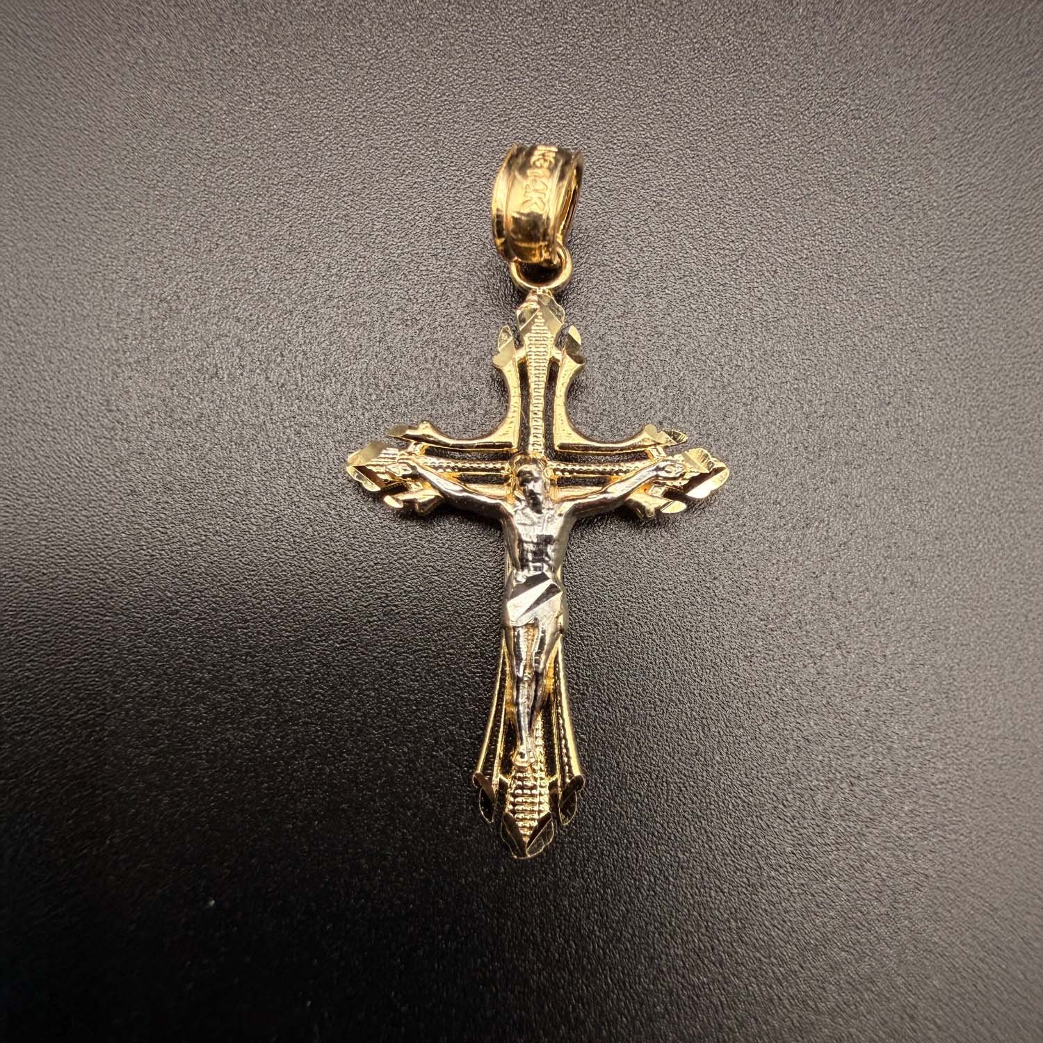 14K Two Tone Gold Cut Out Design Crucufix