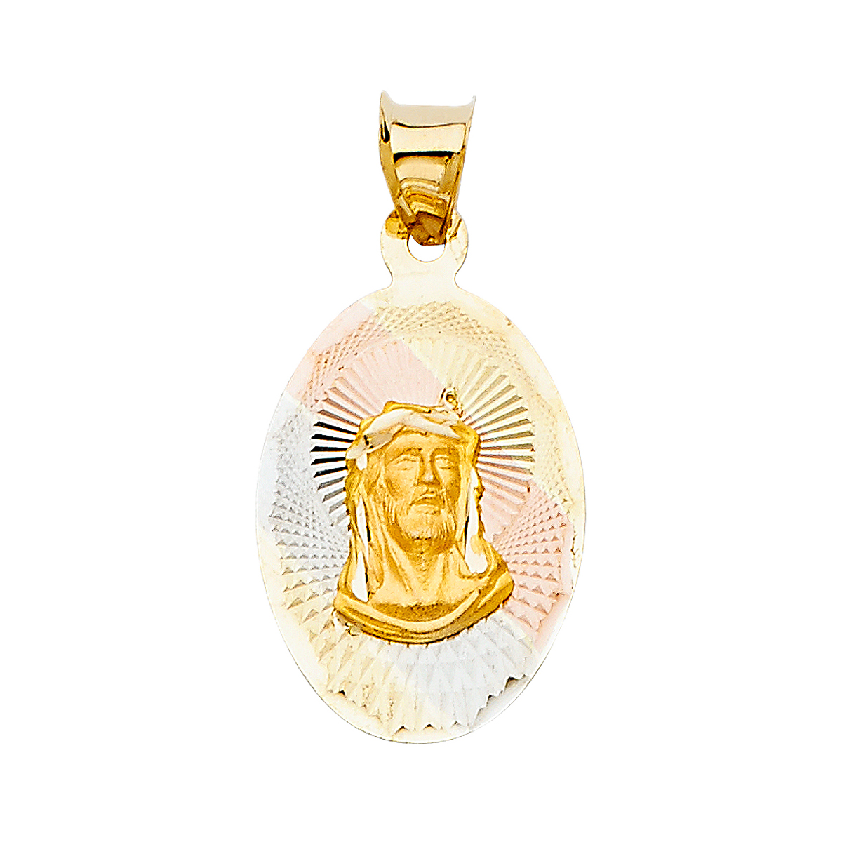 14K Tri Color Gold Religious Jesus Stamp Pendant