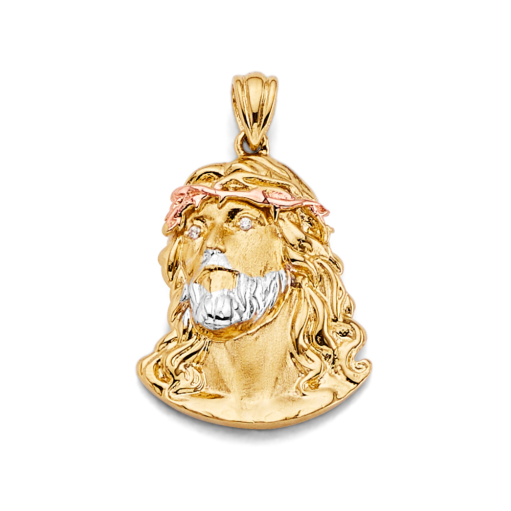 14K Tri Color Gold Jesus Christ Head Pendant
