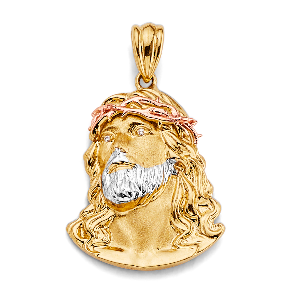 14K Tri Color Gold Jesus Christ Head Pendant
