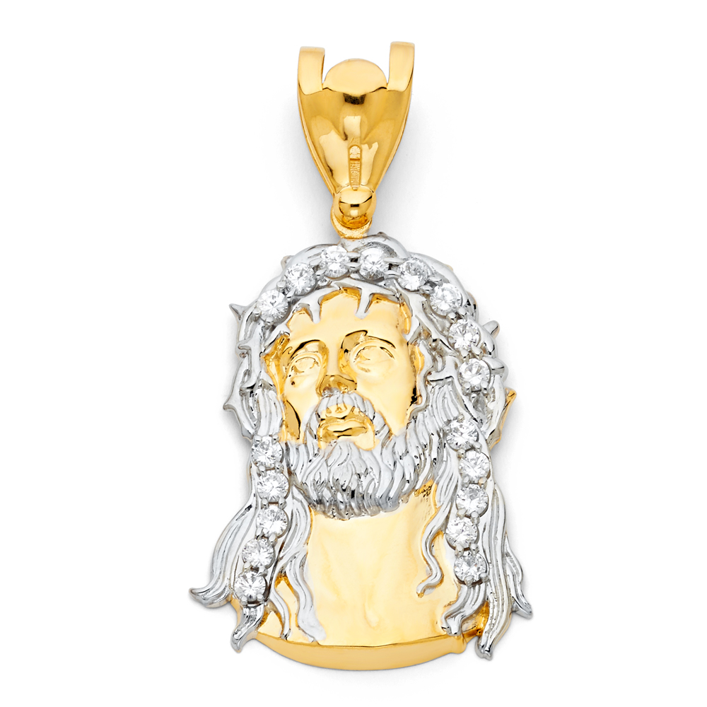 14K Two Tone Gold Jesus Christ Head Pendant