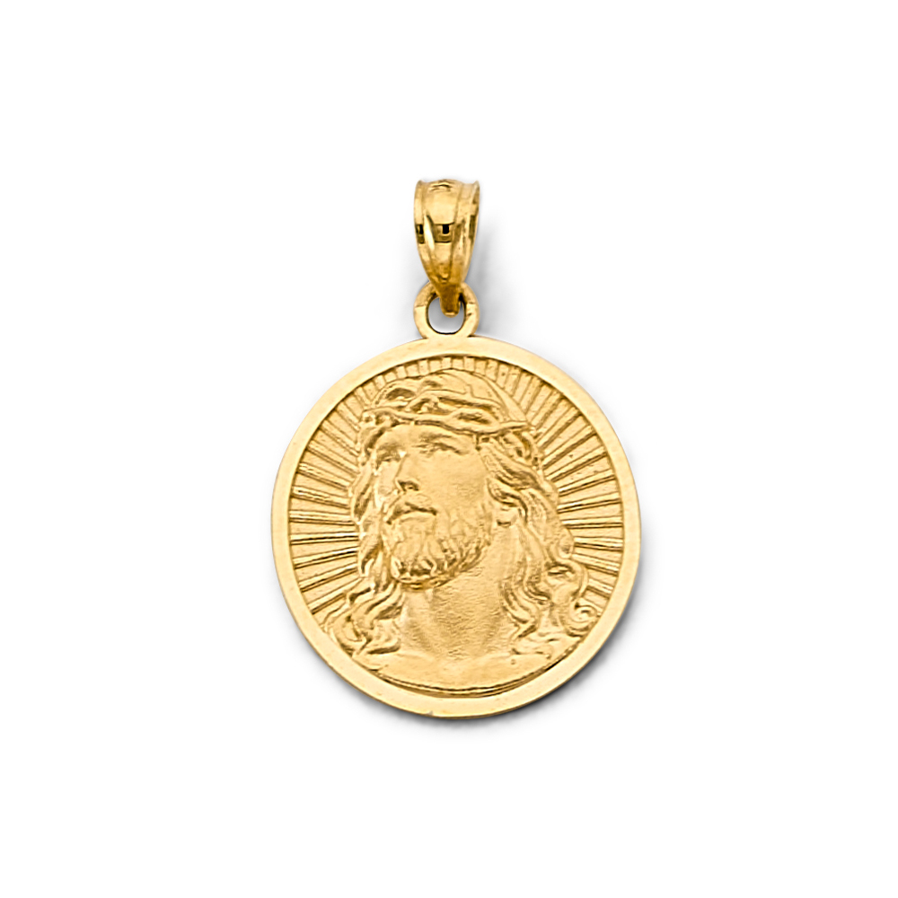 14K Yellow Gold Round Jesus Pendant
