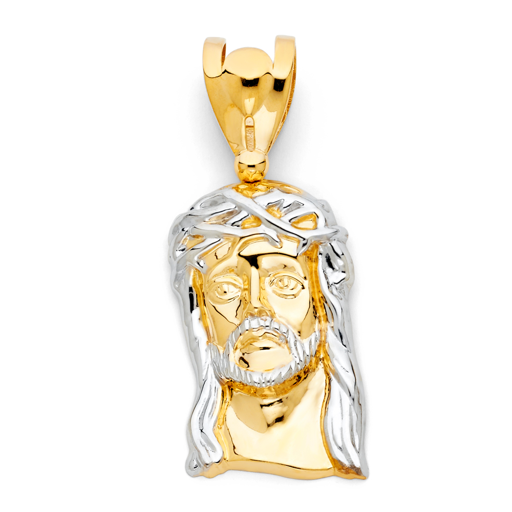 14K Two Tone Gold Jesus Christ Head Pendant