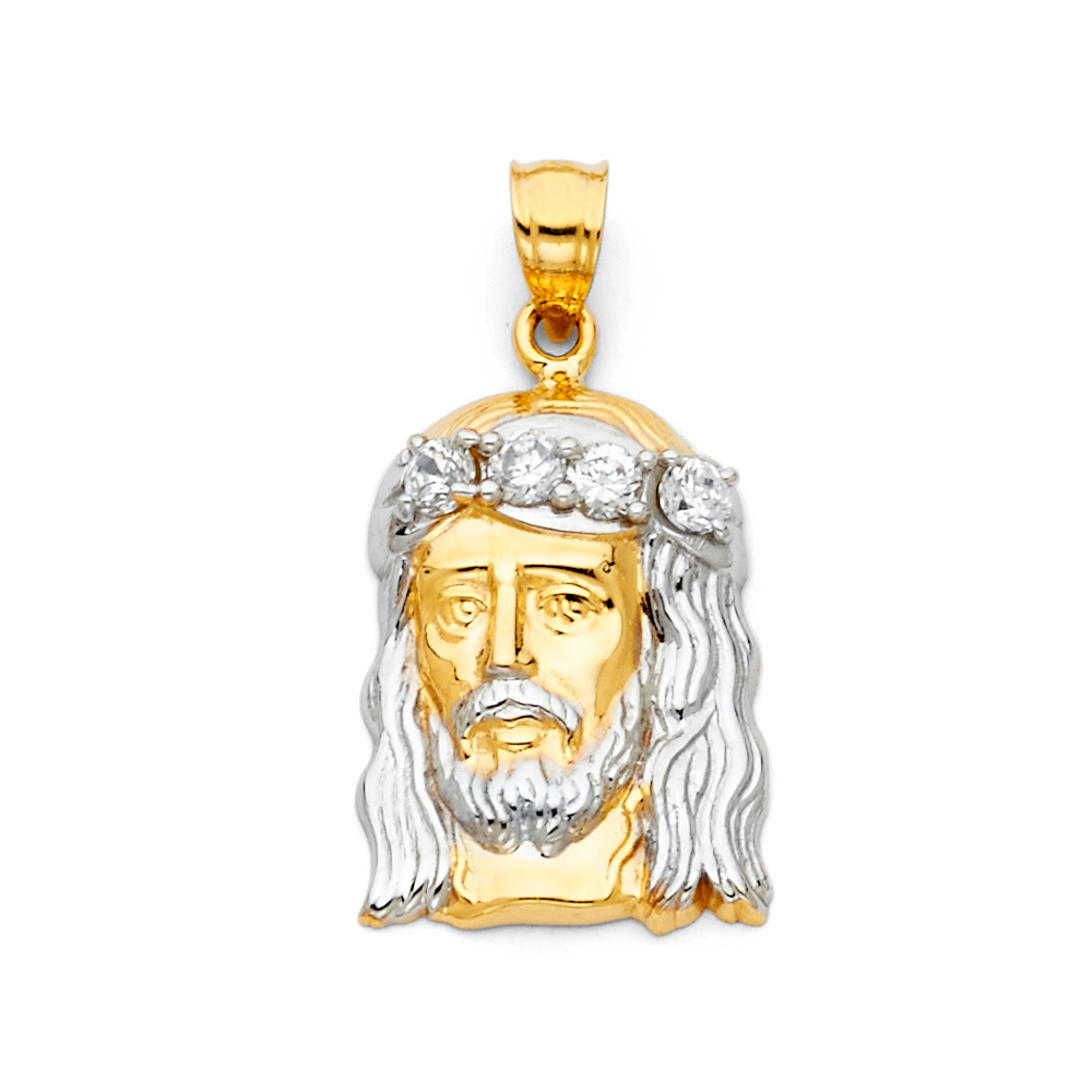 14K Two Tone Gold cubic zirconia Jesus Christ Head Pendant
