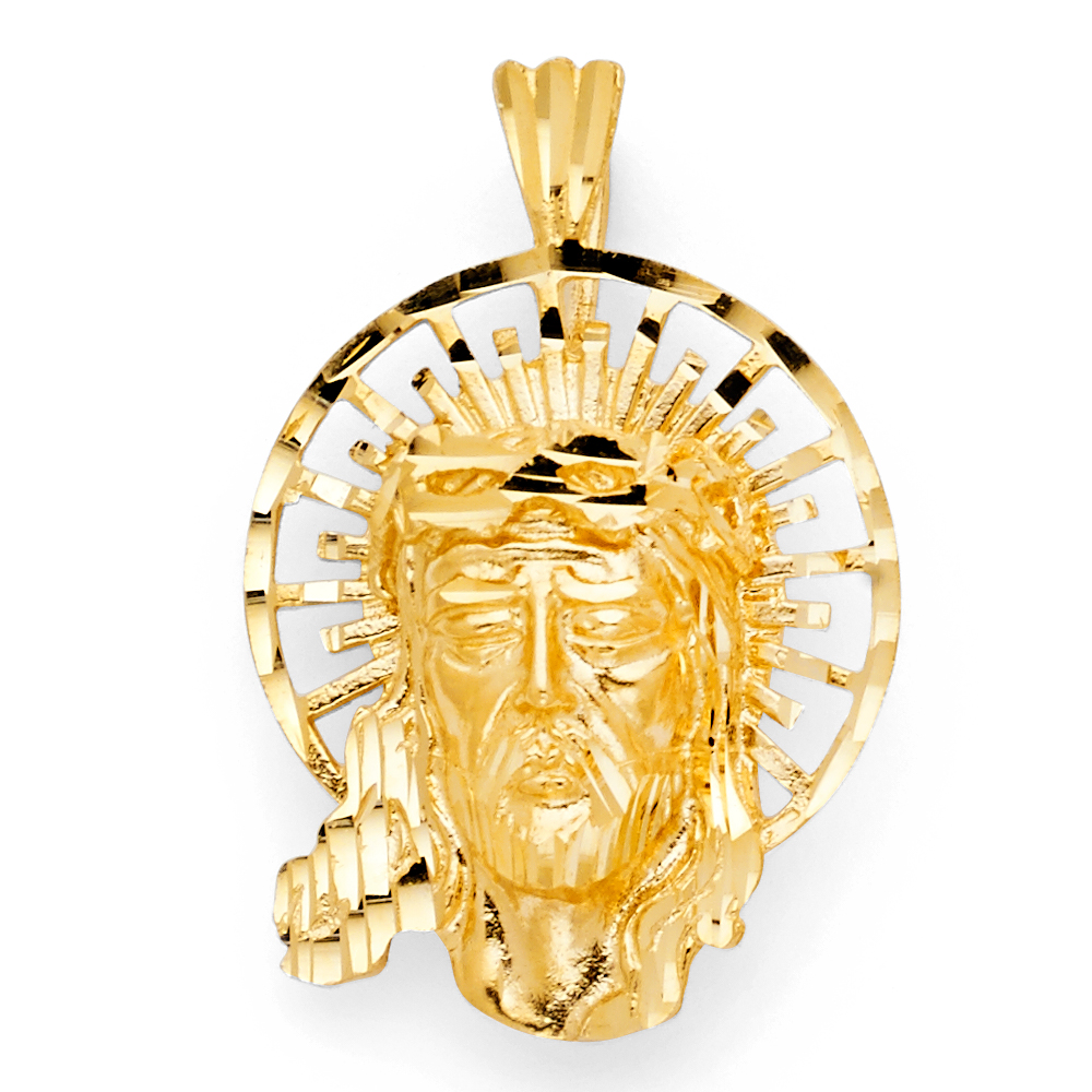 14K Yellow Gold Jesus Christ Head Pendant