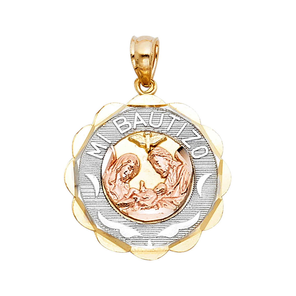 14K Tri Color Gold Religious SMi Bautizo Pendant Round amp Pendant