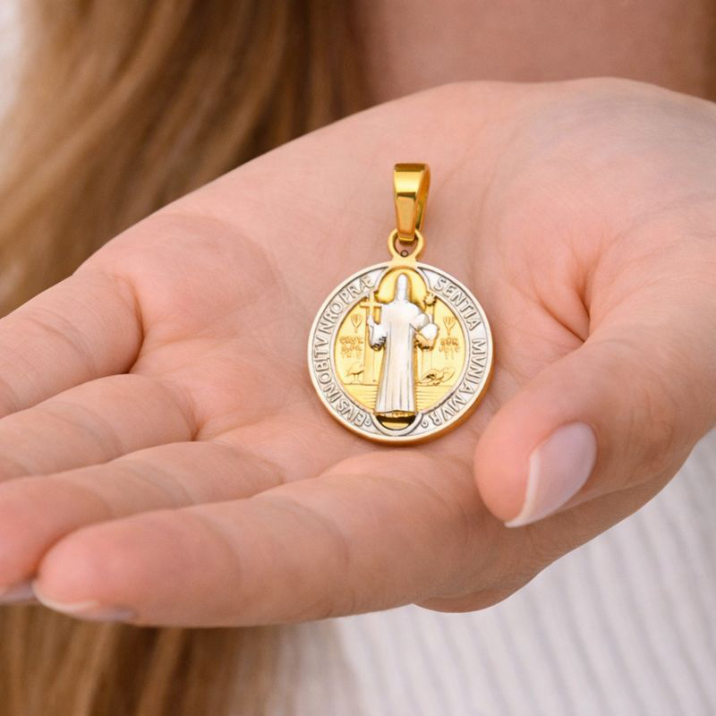 14K Two Tone Gold San Benito Medal Pendant