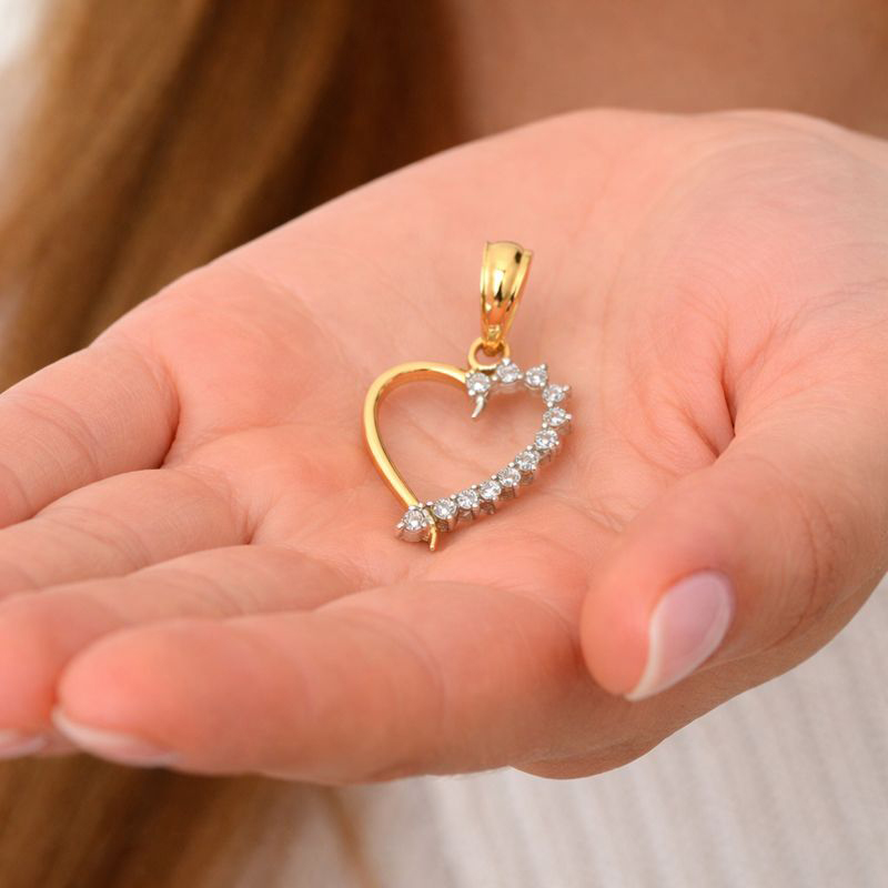 14K Yellow Gold Cubic zirconia Heart Pendant - 11 mm X 10 mm