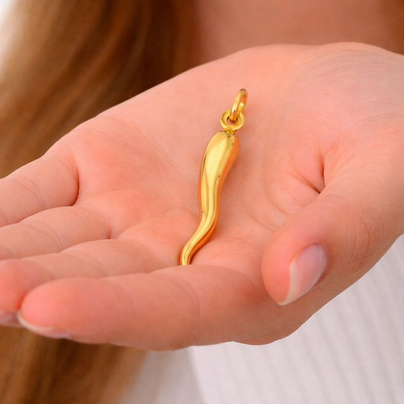 14K Yellow Gold Cornicello Italian Horn Pendant - 30 mm X 06 mm