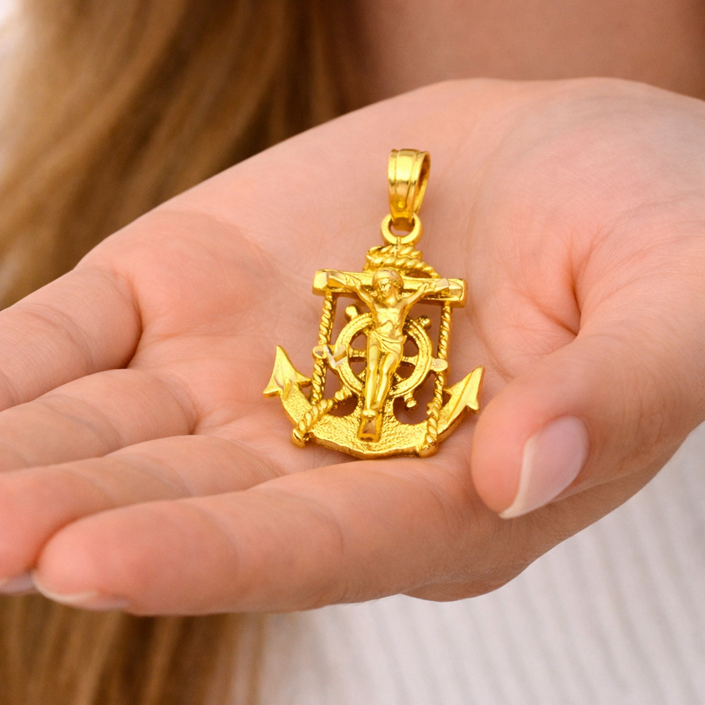 14K Yellow Gold Mariner Crucufix Pendant