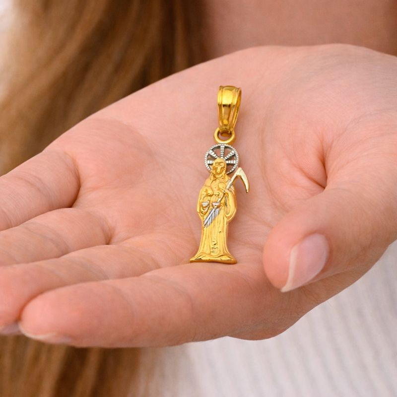 14K Two Tone Yellow and White Gold Devil Religious Pendant - 17 mm X 5 mm