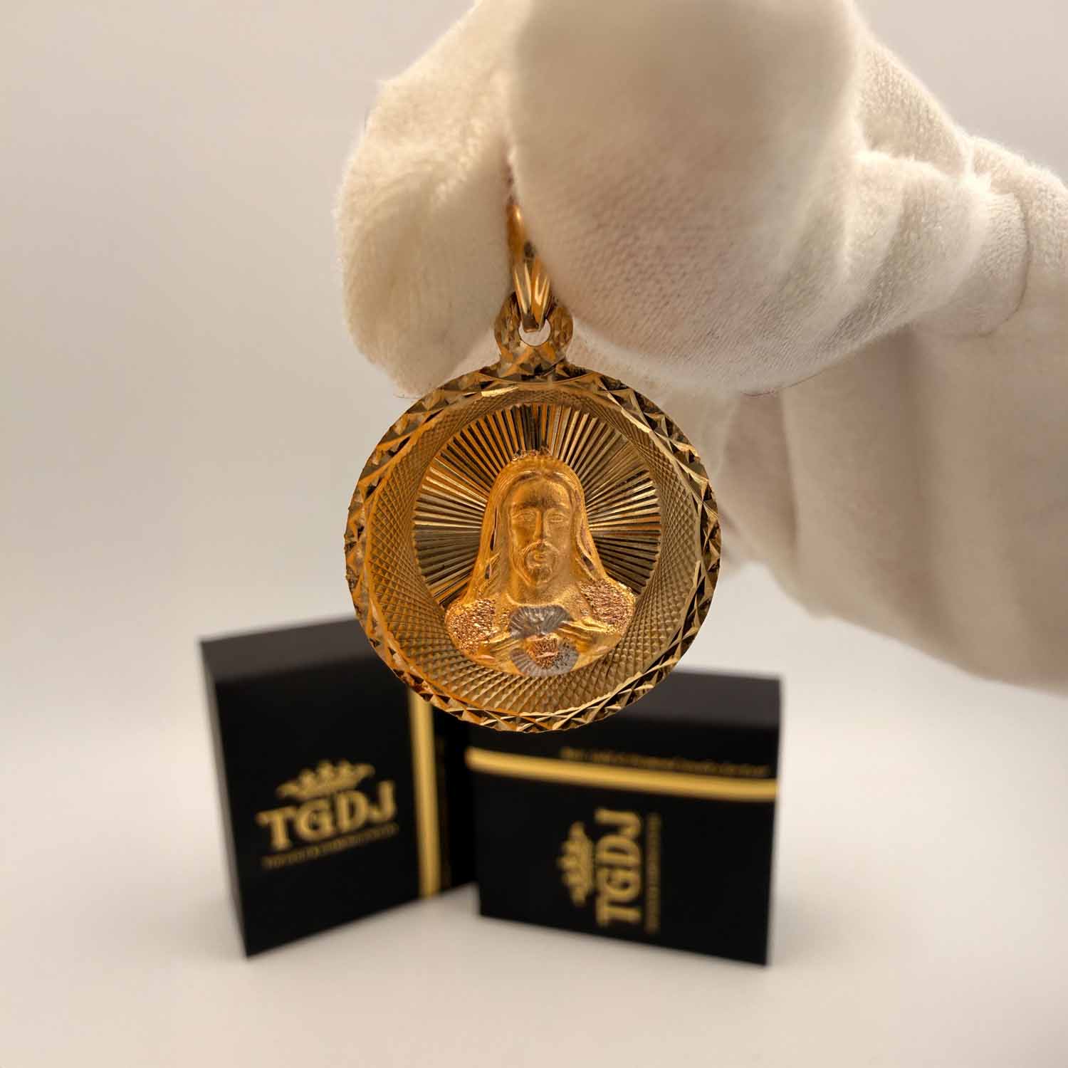 14K Tri Color Gold Religious Stamp Pendant