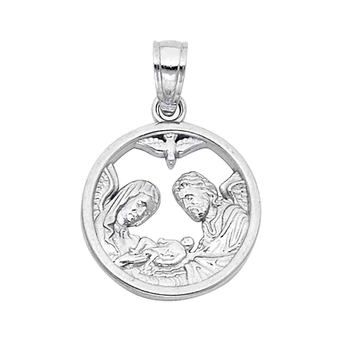 14K White Gold Religious Baptism Pendant - 15 mm X 15 mm