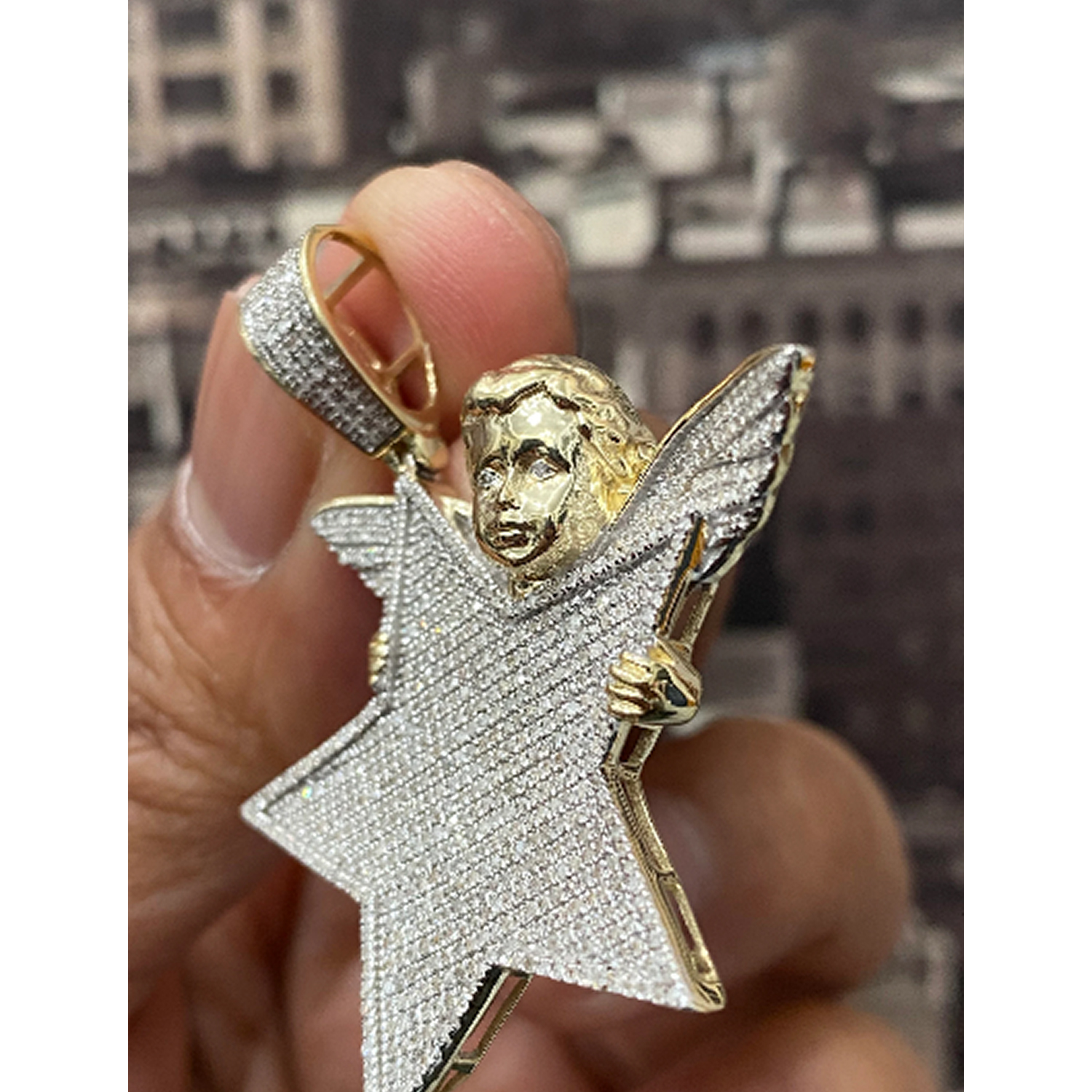 10k Yellow Gold Diamond 1.07ct Diamond Star with little boy Diamond Pendant custom jewelry