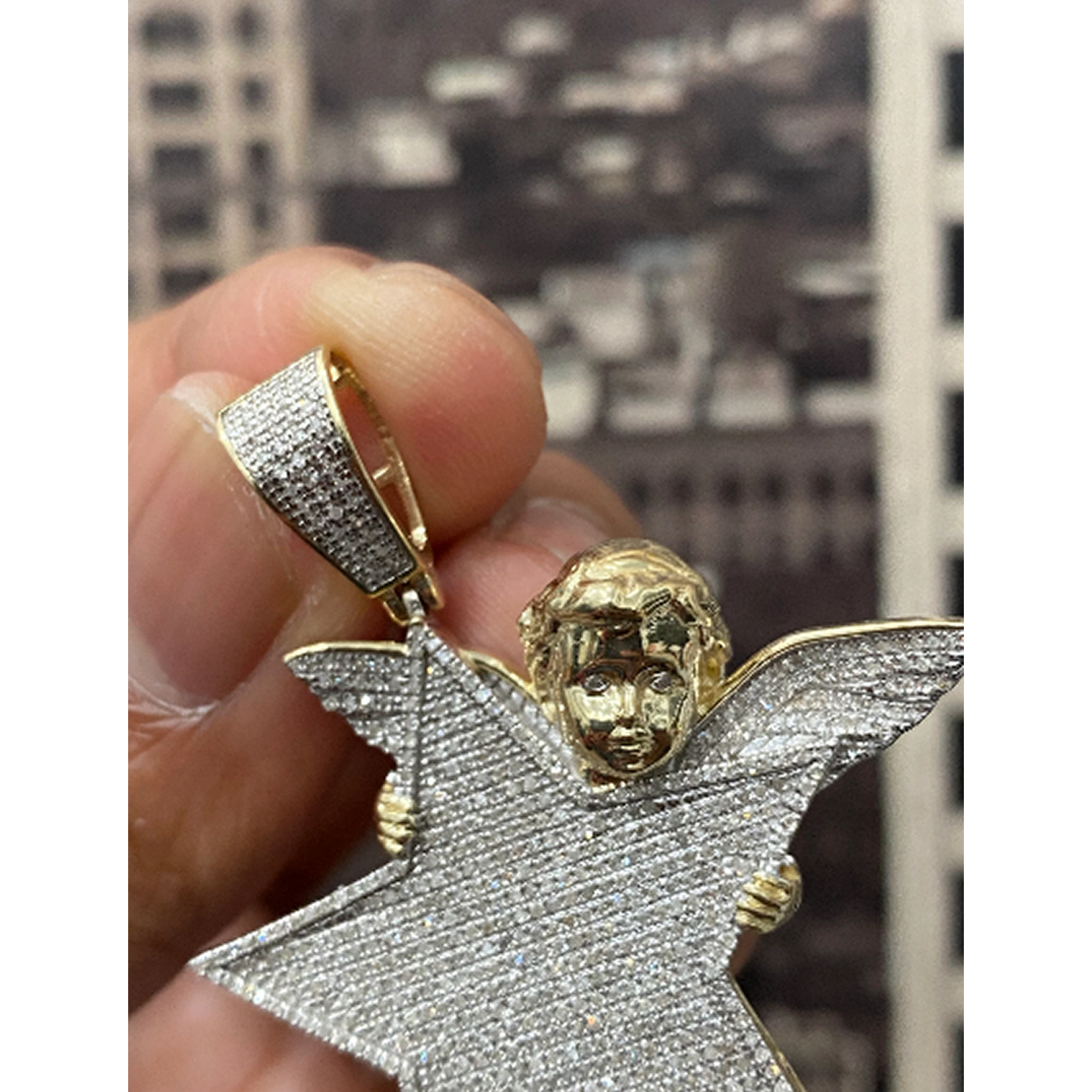 10k Yellow Gold Diamond 1.07ct Diamond Star with little boy Diamond Pendant custom jewelry