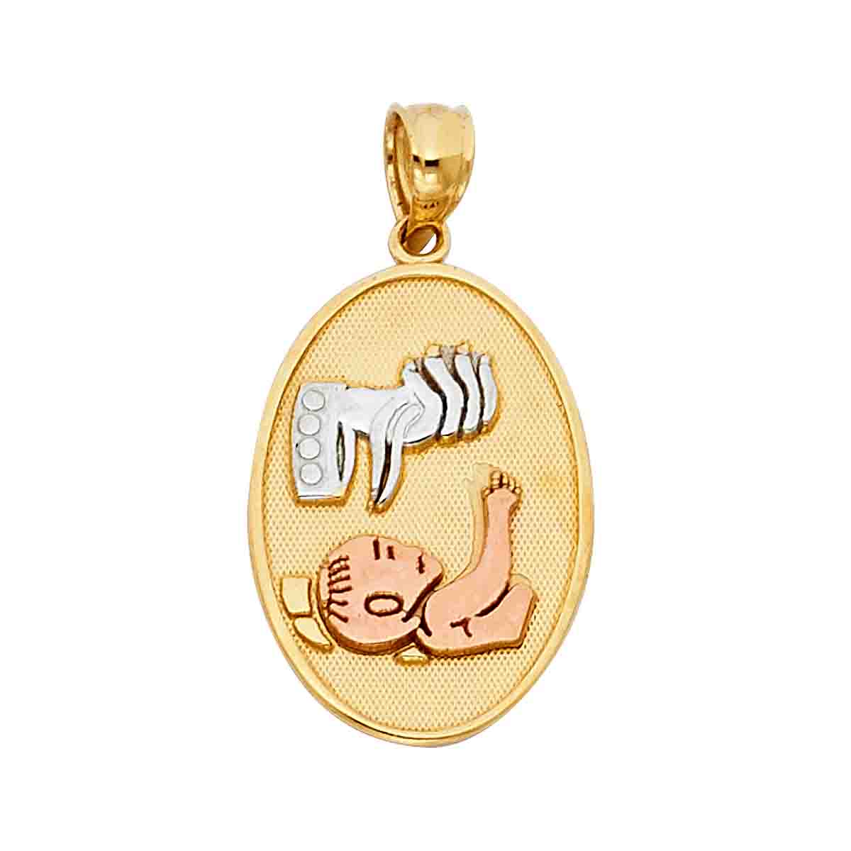 14K Tri Color Gold Religious Baptism Pendant Oval  Pendant