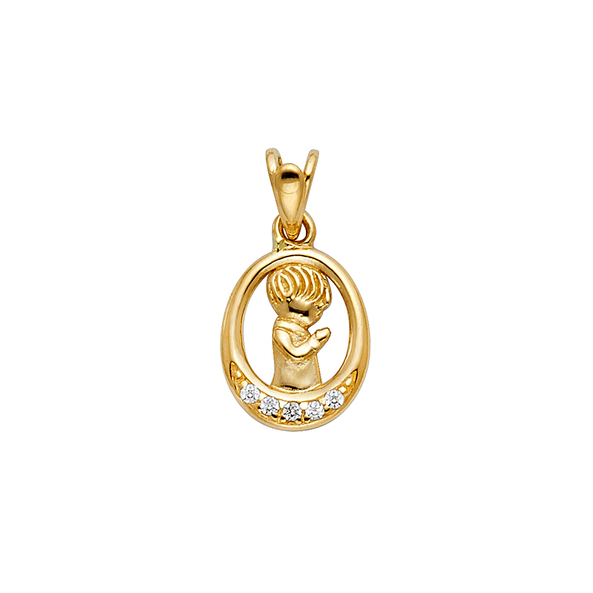 14K Yellow Gold cubic zirconia Boy Praying Pendant