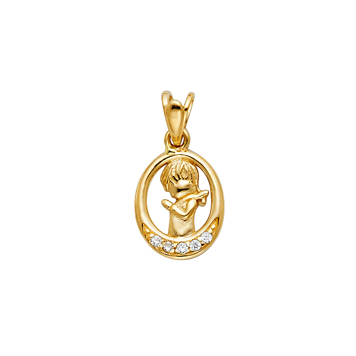 14K Yellow Gold cubic zirconia Girl Praying Pendant
