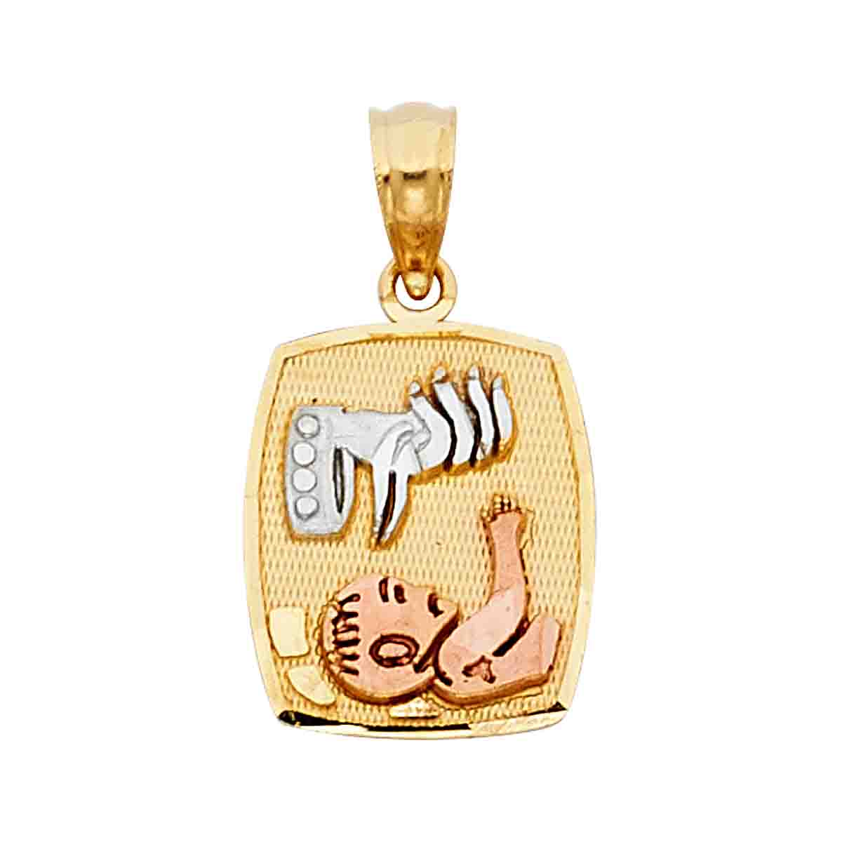 14K Tri Color Gold Religious Baptism Pendant Squared  Pendant