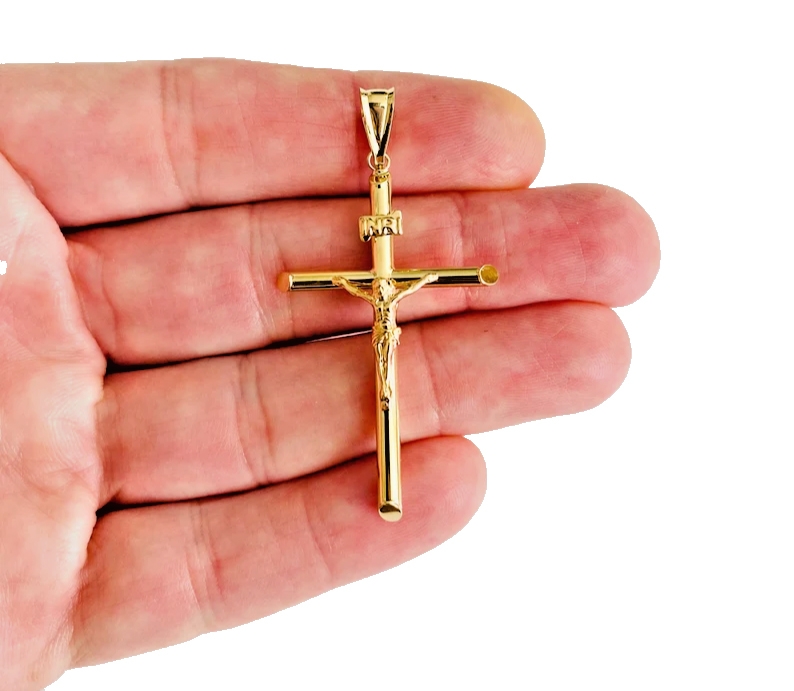 14K Real Yellow Gold Jesus Christ Cross Pendant  INRI Crucifix Cross