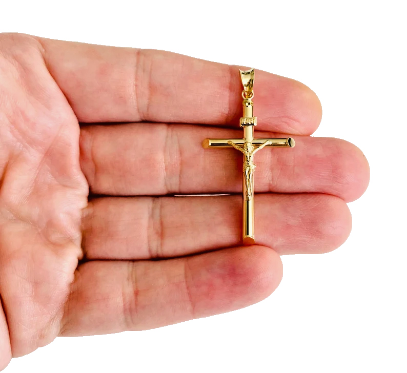 14K Real Yellow Gold Jesus Christ Crucifix Cross Pendant INRI Cross