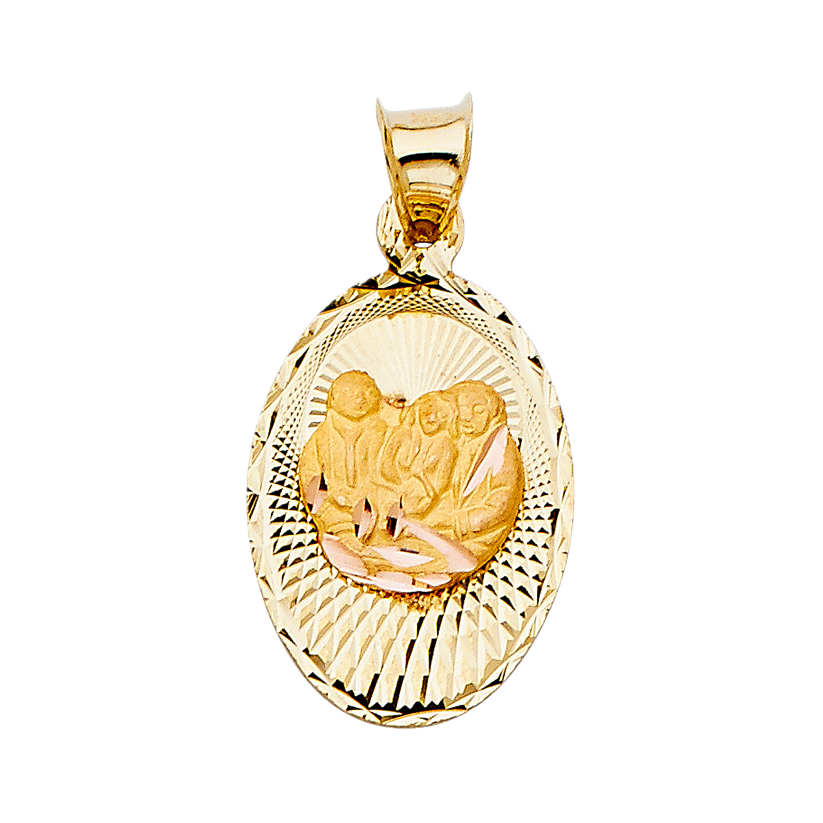 14K Tri Color Gold Religious Stamp Pendant