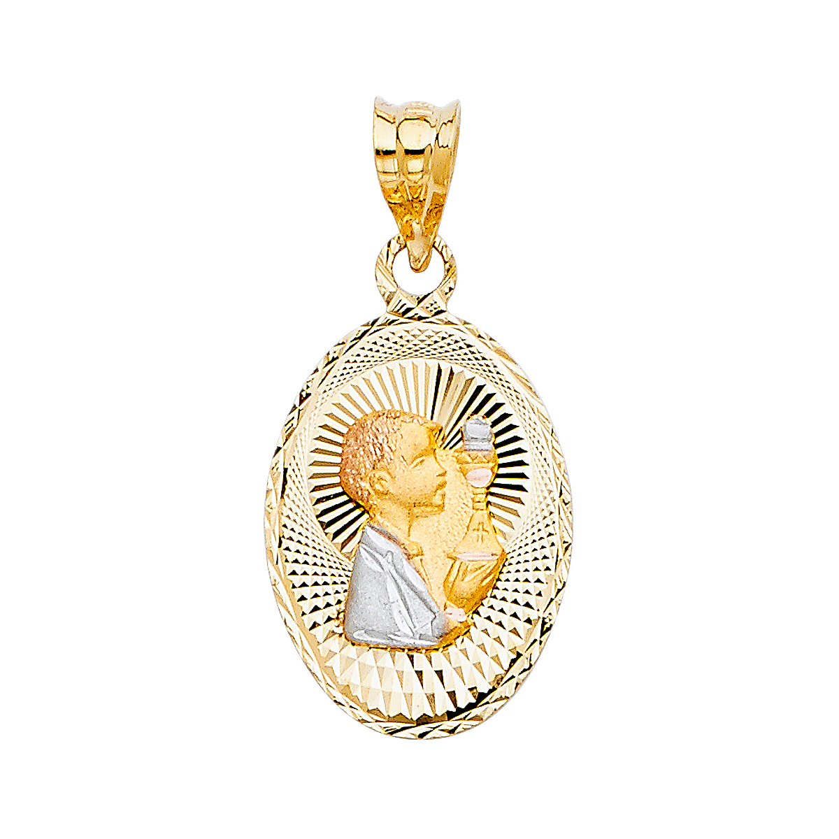 14K Two Tone Gold Religious Stamp Pendant