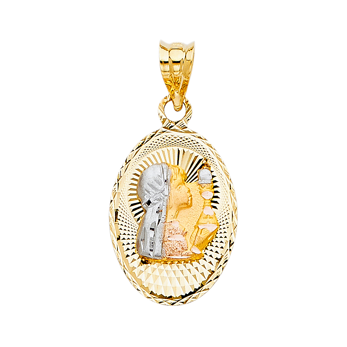 14K Two Tone Gold Religious Stamp Pendant