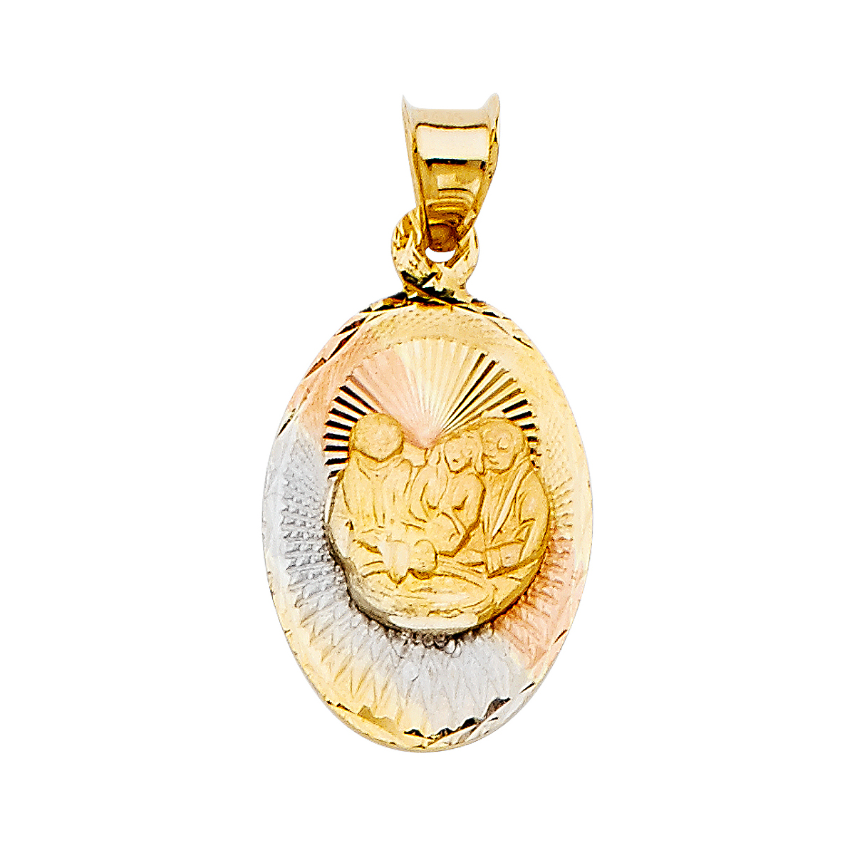 14K Tri Color Gold Religious Stamp Pendant