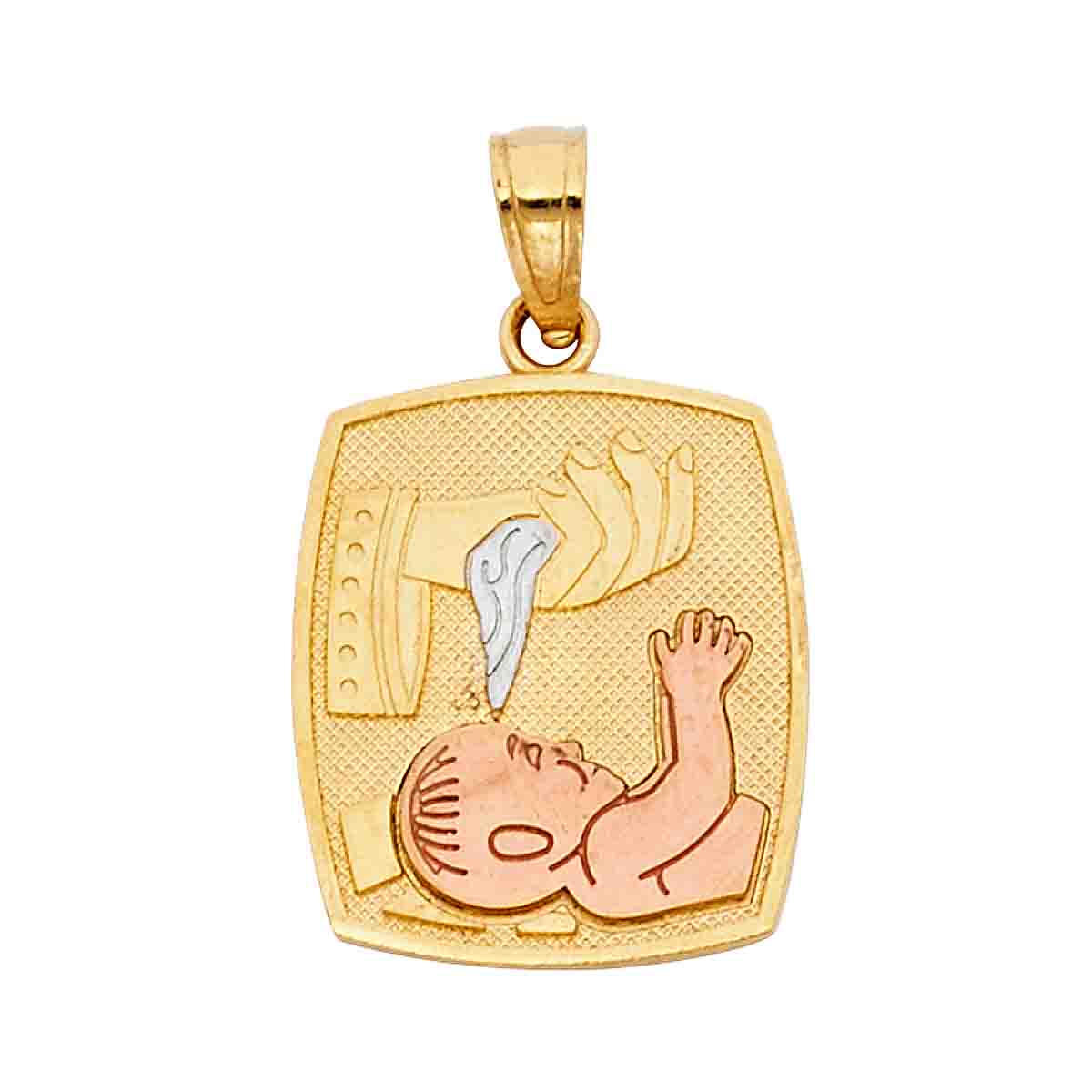 14K Tri Color Gold Religious Baptism  Pendant