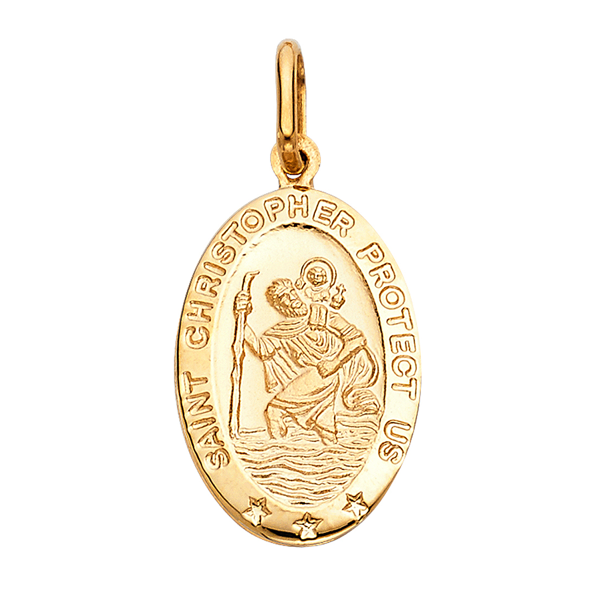 14K Yellow Gold St. Christopher Religious Pendant - 21 mm x 15 mm