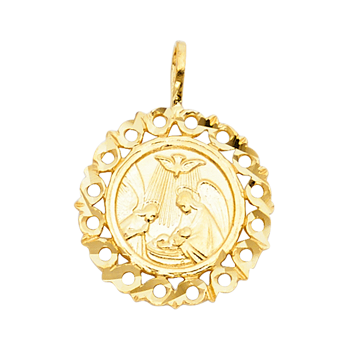 14K Yellow Gold Religious Baptism Pendant - 15 mm X 15 mm