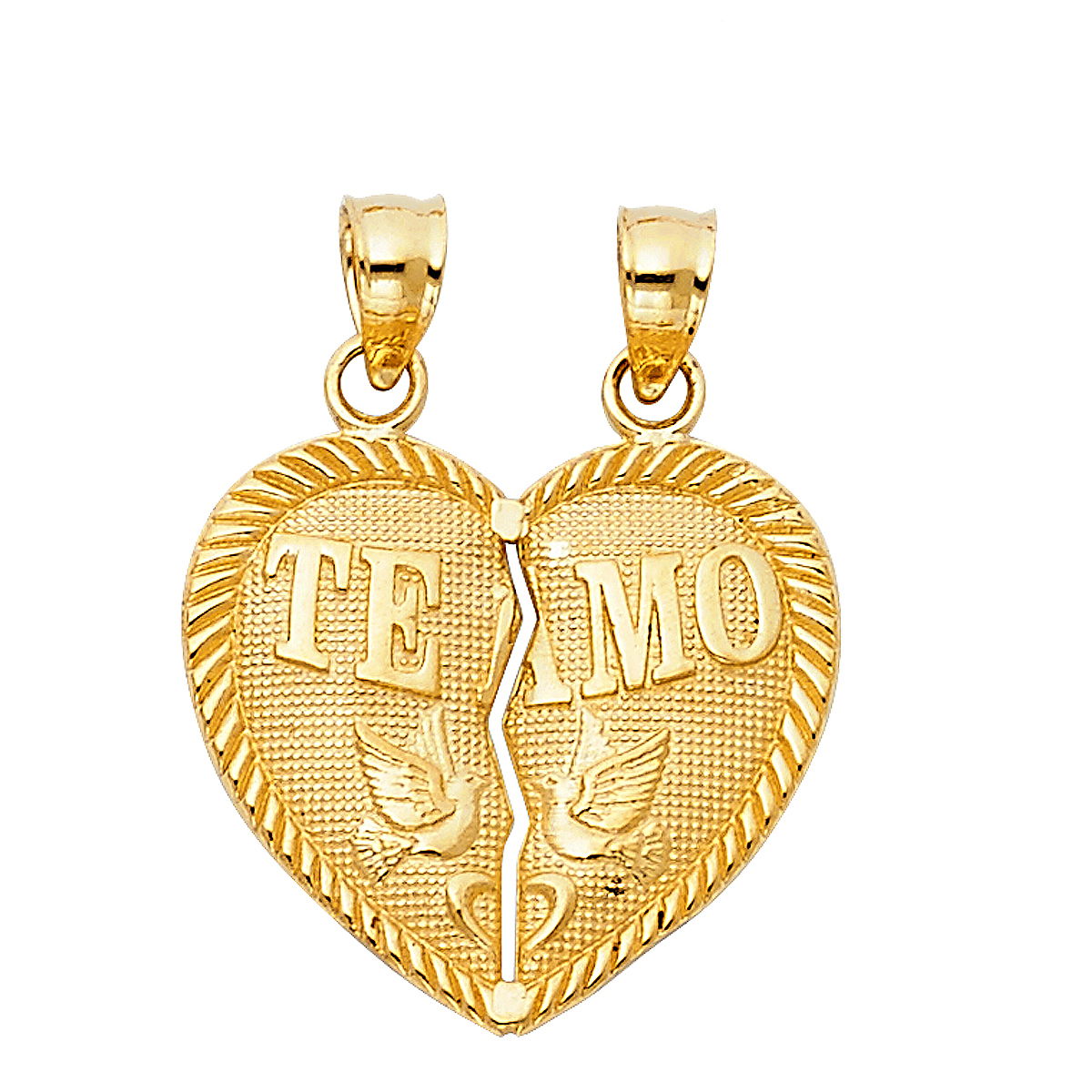 14K Yellow Gold "TEAMO" Couple Broken Heart Pendant