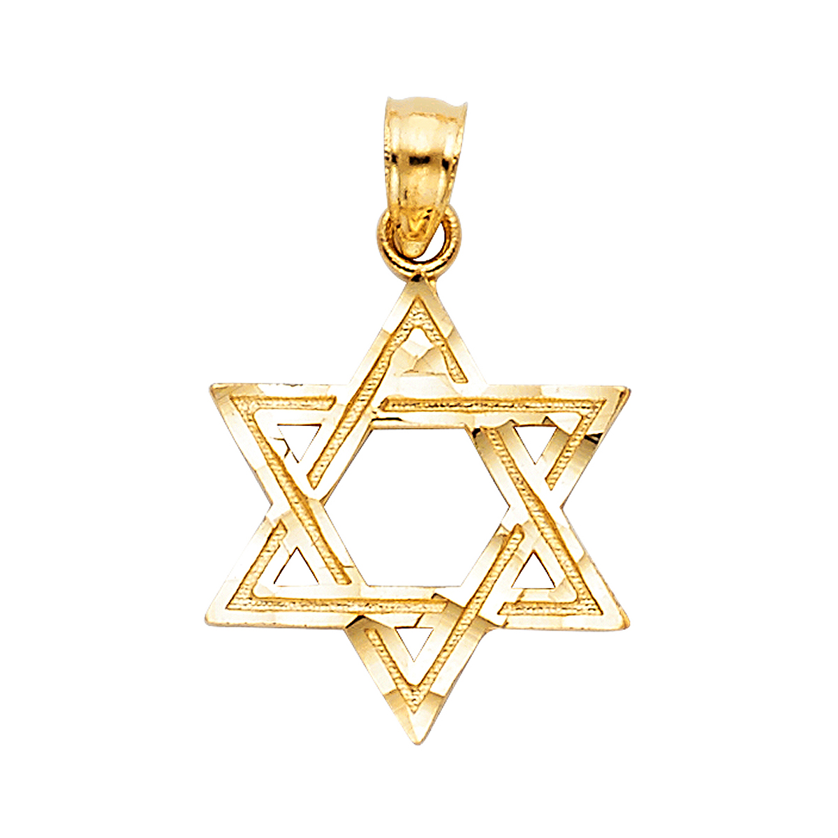 14K Yellow Gold Star of David Pendant - 17 MM x 15 MM