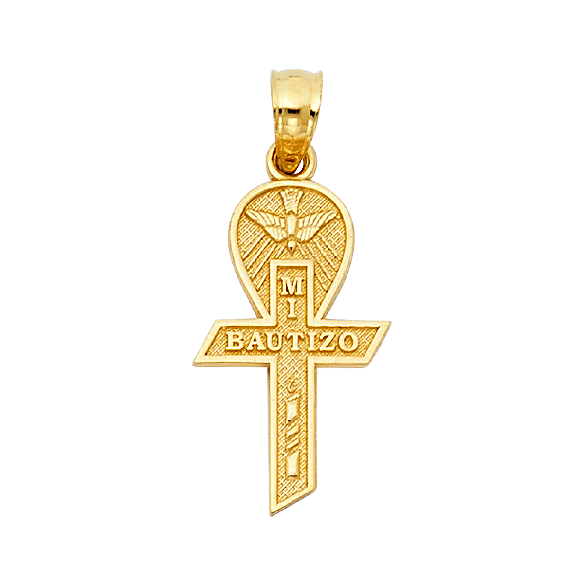 14K Yellow Gold Religious Baptism Cross Pendant - 19 mm X 06 mm
