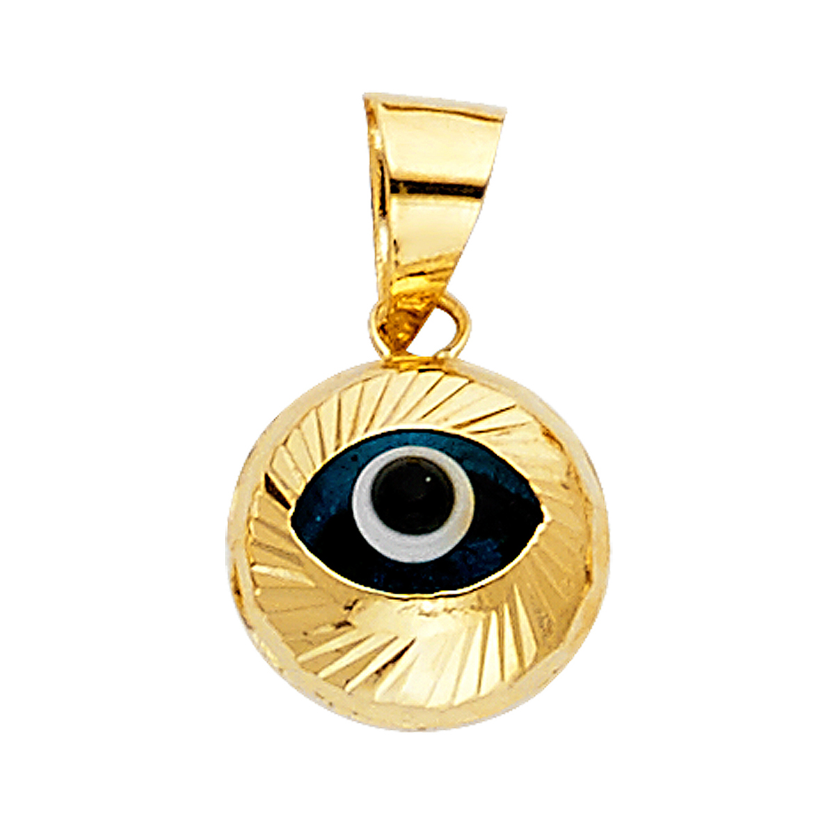  14K Yellow Gold Evil Eye Fluted Pendant - 10.5 mm X 10 mm 