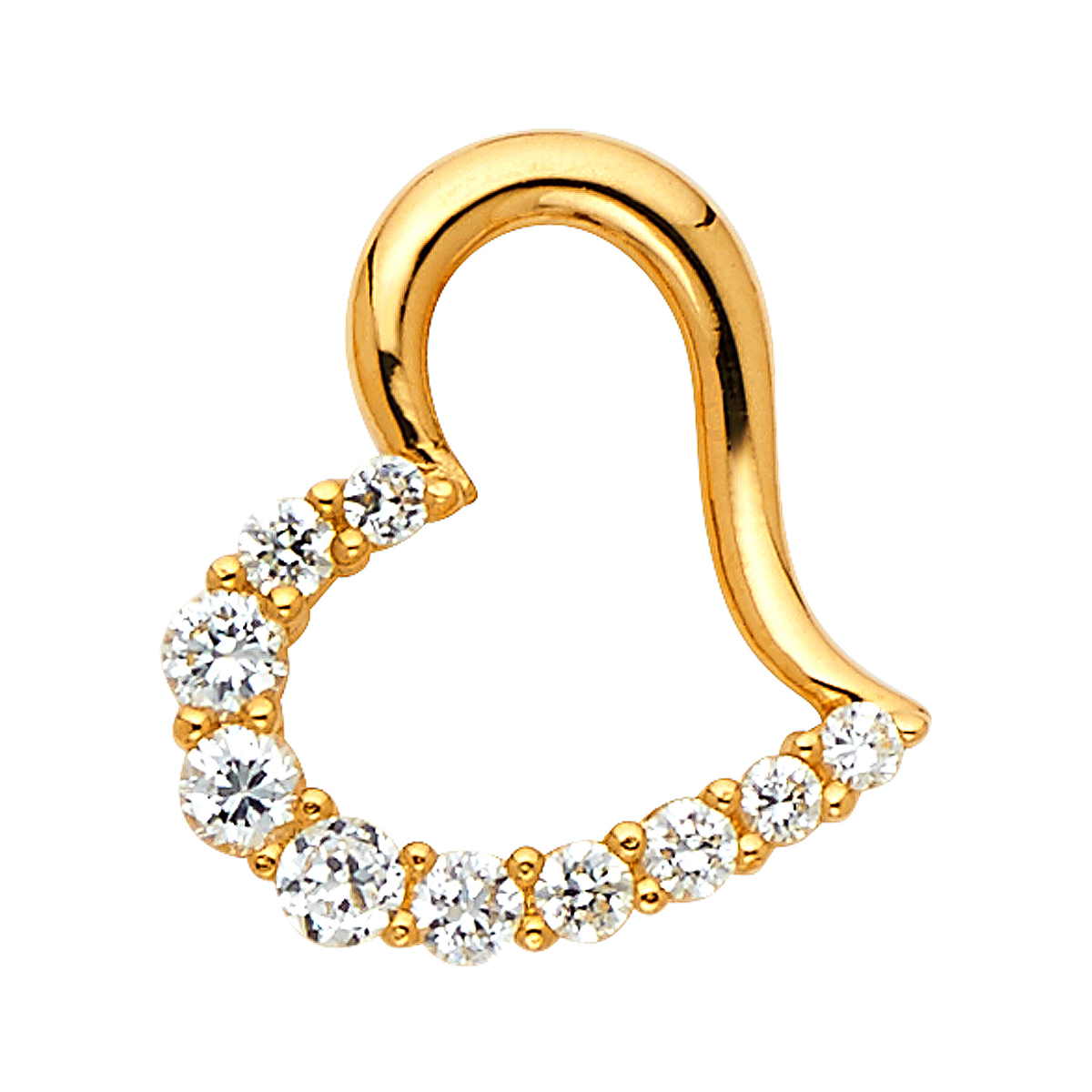 14K Yellow Gold Journey Open Heart Cubic zirconia Pendant - 15MMX 17MM