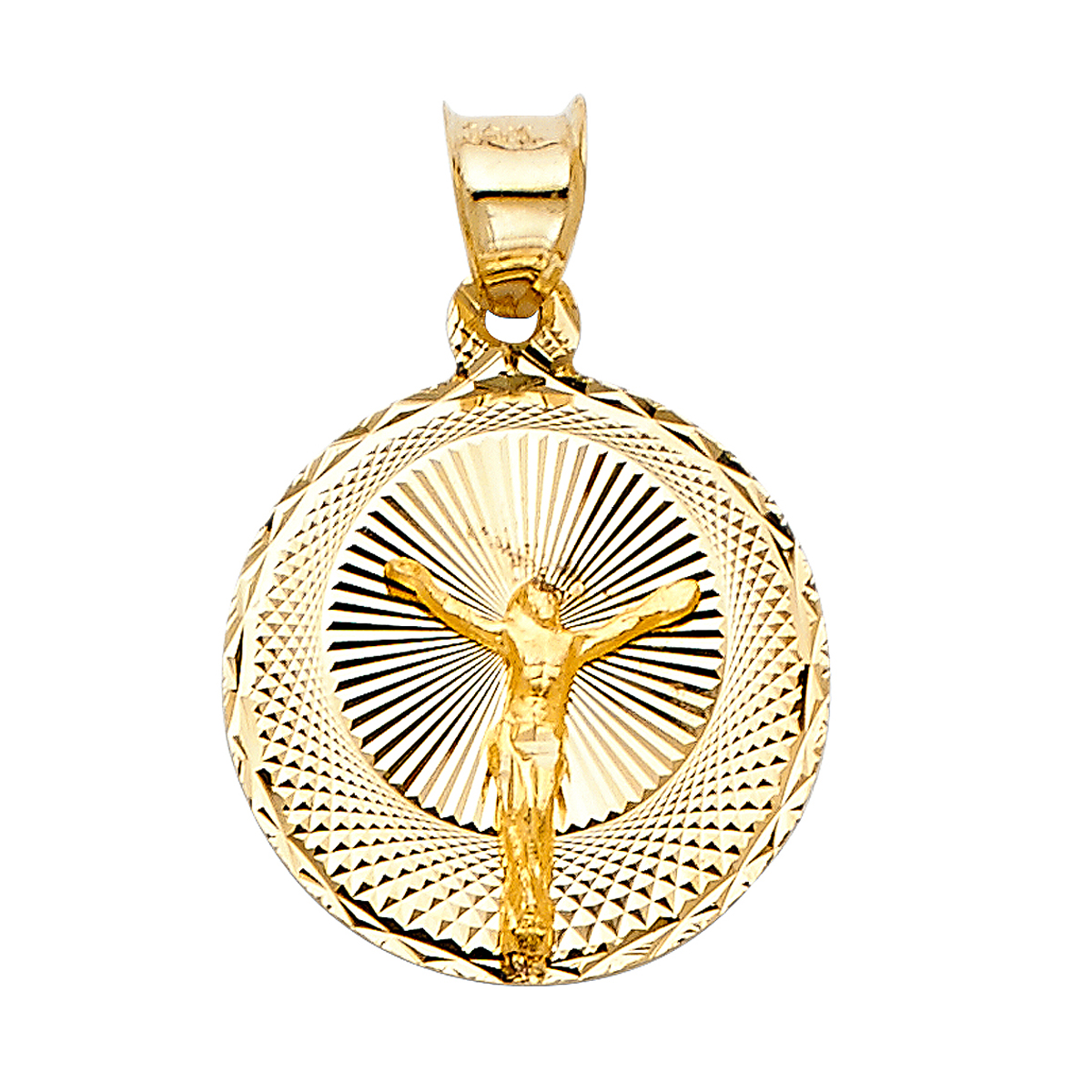 14K Yellow Gold Diamond cut Jesus Stamp Religious Pendant - 20 mm X 15 mm