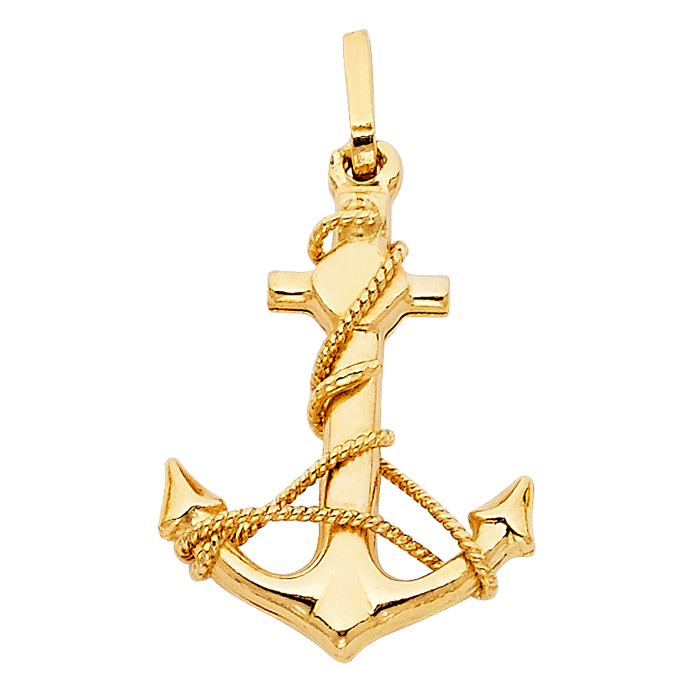 14K Yellow Gold Anchor Pendant - 23 mm X 18 mm