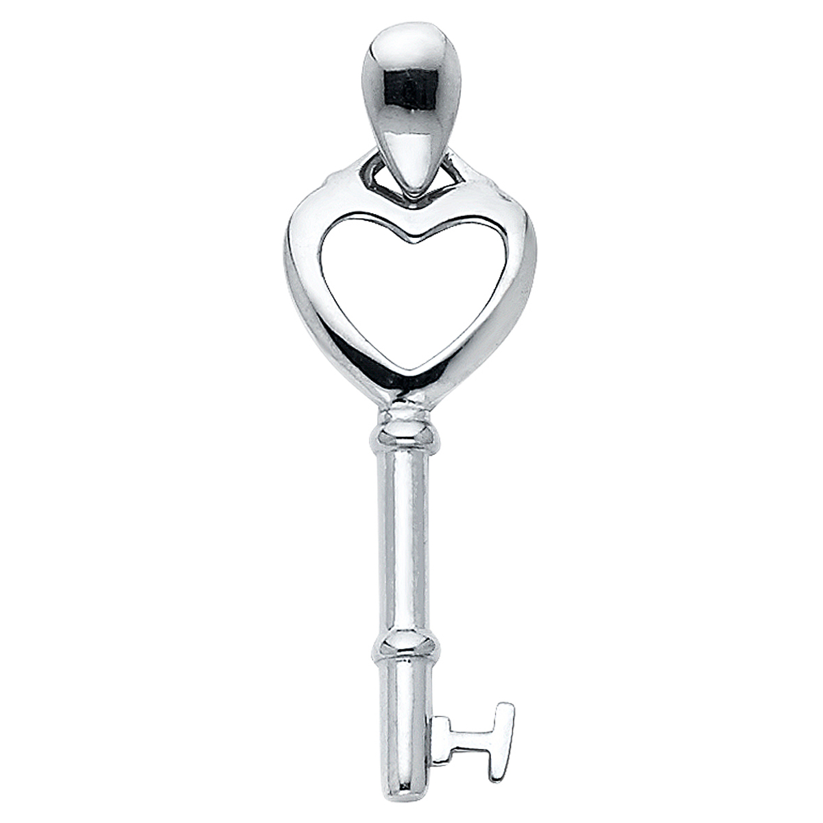 14K White Gold Key to My Heart Pendant - 28MM x 10MM