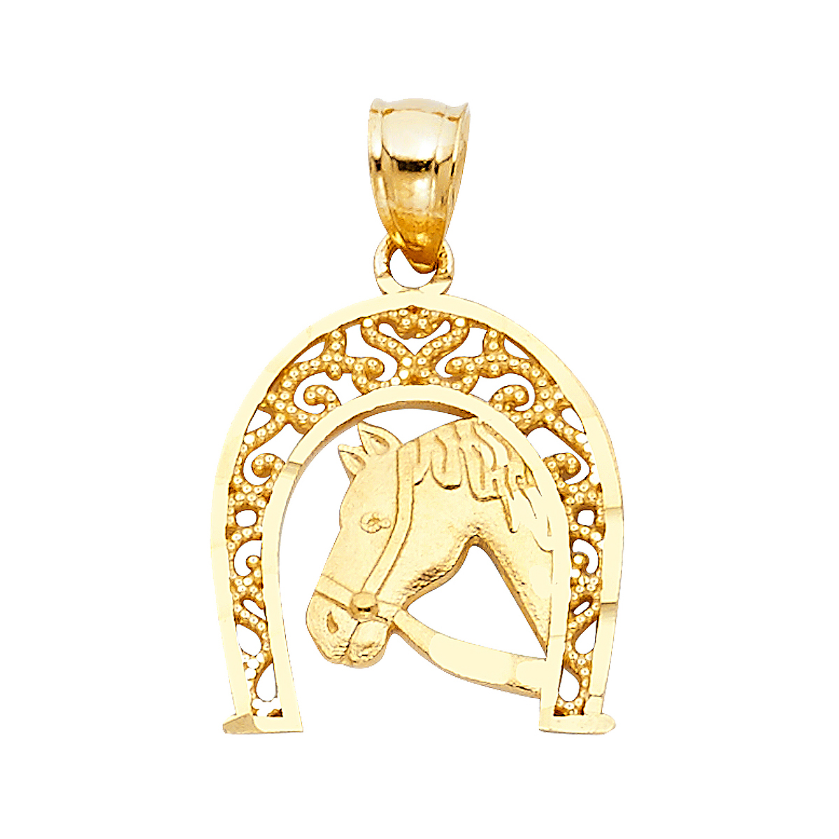 14K Two Tone White Yellow Gold Lucky Horsehoe Pendant - 17 mm X 16 mm