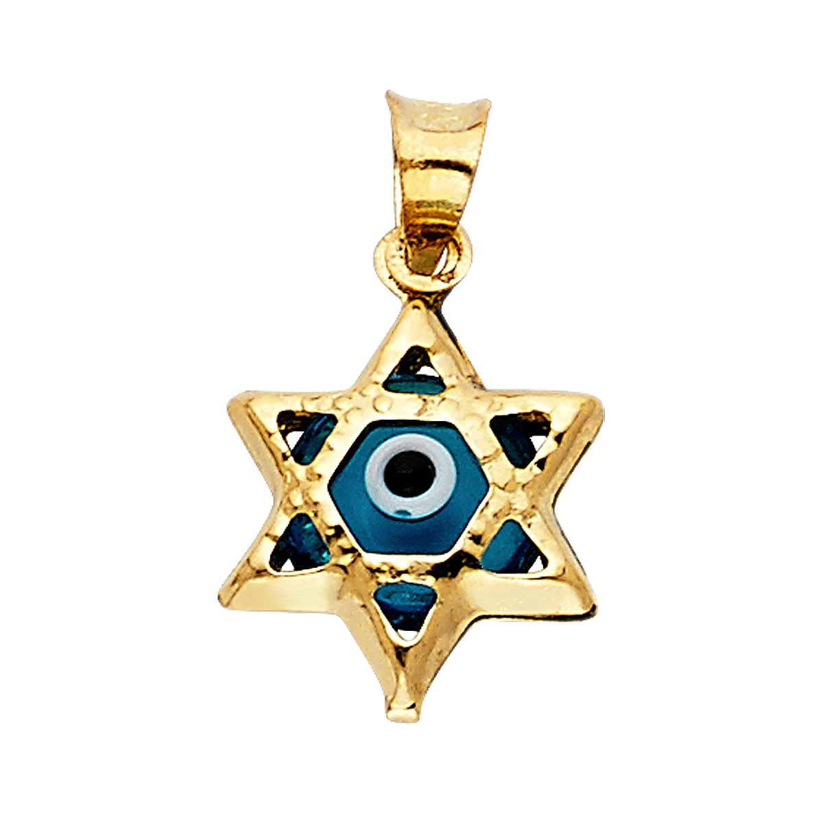  14K Yellow Gold Evil Eye Star Pendant - 12 mm X 11 mm 