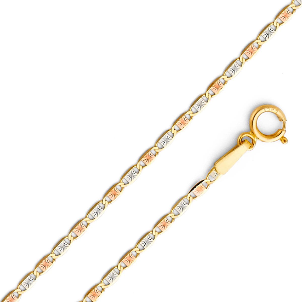 14K Tri Color Yellow White Rose Gold 1.5mm Valentono Chain - 16"
