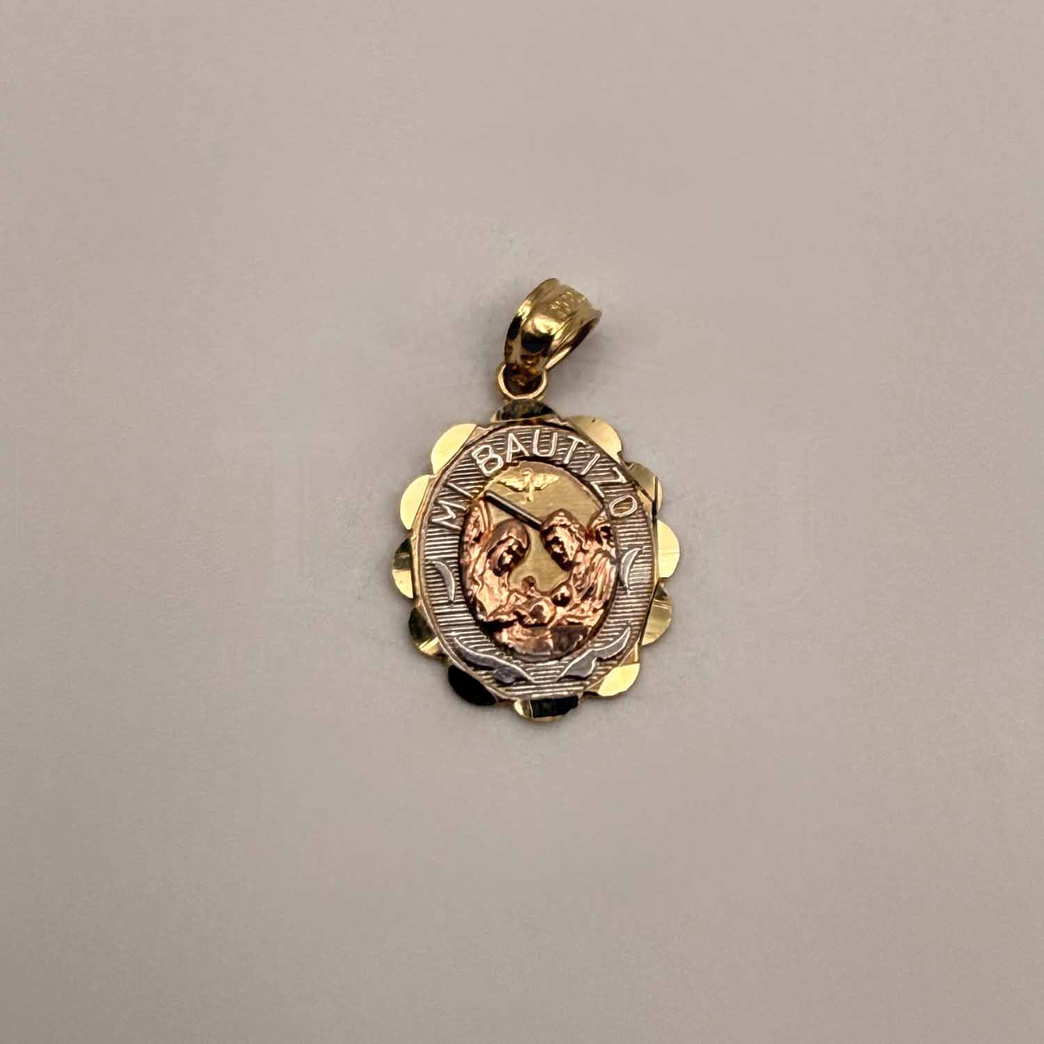 14K Tri Color Gold Mi Bautizo Pendant Oval