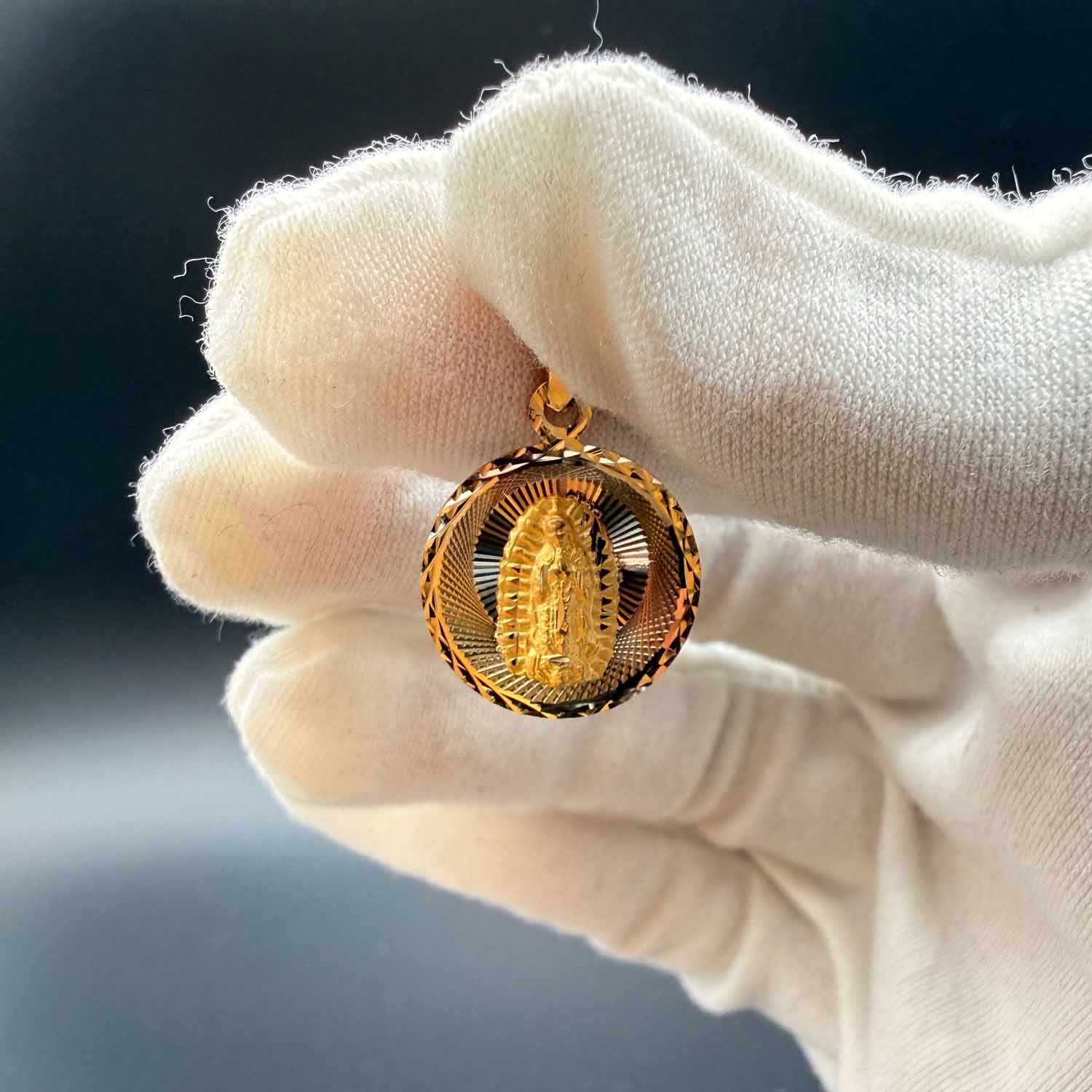 14K Tri Color Gold Religious Stamp Pendant