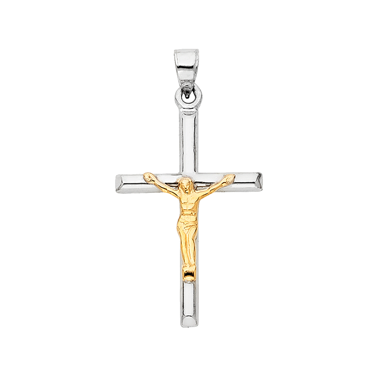 14K Two Tone Yellow and White Gold Crucifix Pendant - Suitable for Men & Women -  32 mm X 21 mm