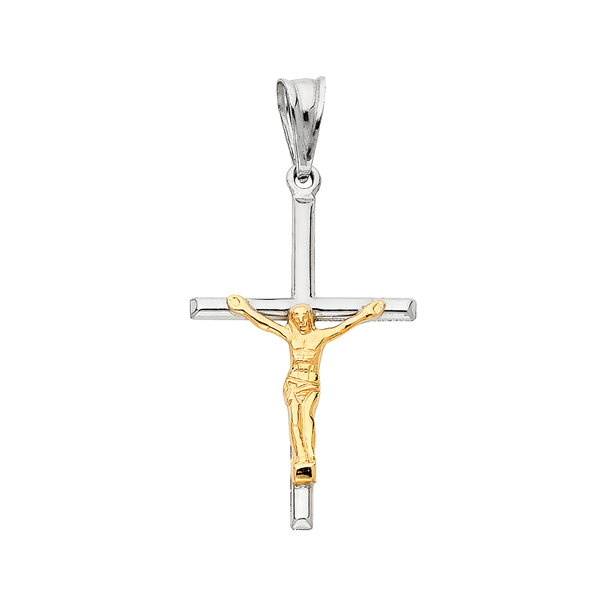 14K Two Tone Yellow and White Gold Crucifix Pendant - Suitable for Men & Women - 38 mm X 25 mm