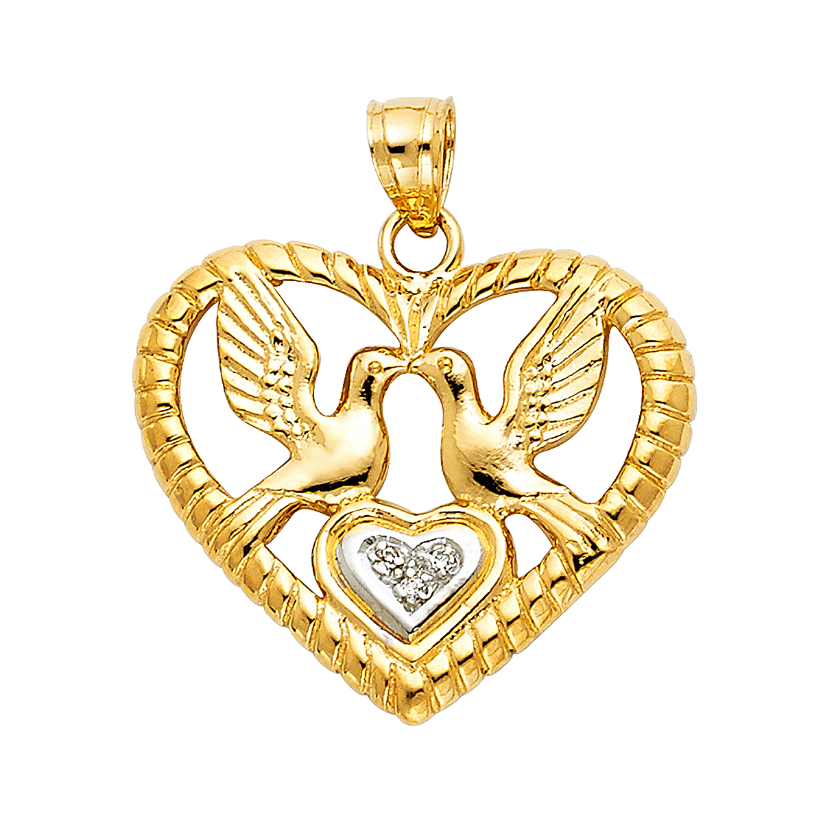 14K Two Tone White Yellow Gold Religious Pendant - 23 mm X 26 mm