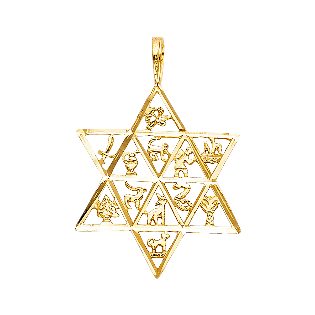 14K Yellow Gold 12 Animal Star Pendant - 24 mm X 21 mm